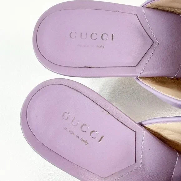 GUCCI Purple Marmont Sandals Size 38 Kitten Heel Matelasse Quilted Leather - Picture 4 of 13
